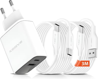 Snel Oplader geschikt voor Samsung - 20W, 25W, 30W, 35W, 40W, 45W, 60W, 65WGaN - Dual Snellader met USB-C Kabels 3 Meter