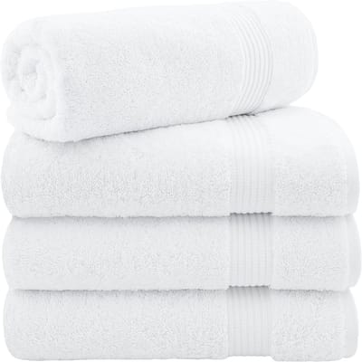 Famanu - Set van 4 badhanddoeken 27 × 54 inch, 100% Turks katoen, zacht en absorberend – Wit