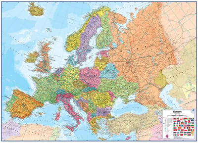 Grote Europese muurkaart (politiek) - gelamineerde voorkant - 118,9 cm (b) x 84,1 cm (h)