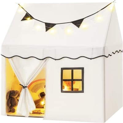 Kinderspeeltent met Wasbaar Matje Sterrenlicht Ramen Anti-Struikel Grote Speelhuis Binnen Buiten Prinsessenkasteel Speelgoed voor Jongens Meisjes United States black
