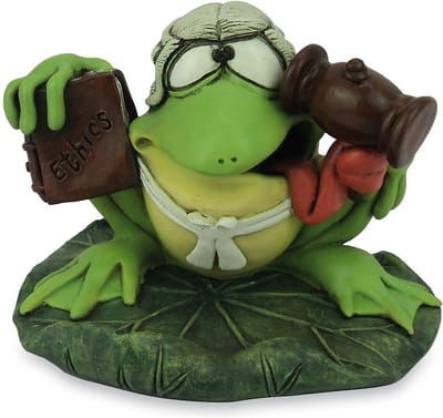 Dierenbeeldje kikker freddy de advocaat rechter - hoogte 11 cm -groene kikker - kikkerbeeld -beroep beeld - kikker Justitia
