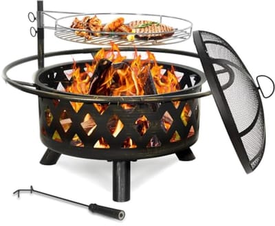 Vuurplaats voor Buiten met Hout en BBQ Grill - 30 Inch Stalen Vuurkom voor Tuin en Patio