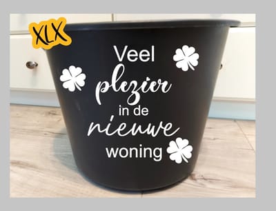 Bedrukte emmer met tekst Veel plezier in de nieuwe woning , Nieuwe woning, Nieuw huis, Felicitatie, Bedrukte emmer, Emmer, Cadeau, Verhuizing, XLX®
