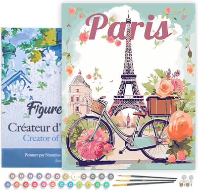 Figured'Art Schilderen op Nummer Volwassenen met lijst Reisposter Parijs in Bloei - Handwerk acrylverf Kit DIY Compleet - 40x50cm Canvas al ingelijst
