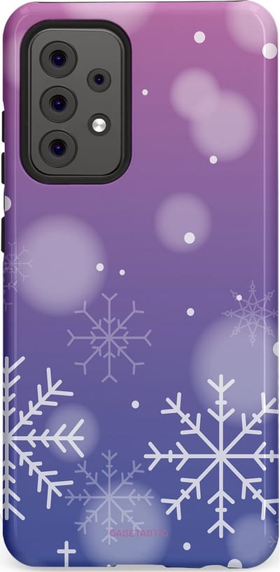 Casetastic hoesje geschikt voor Samsung Galaxy A52 (2021) 5G / Samsung Galaxy A52 (2021) 4G - Dubbellaagse bescherming - Winter Sneeuw Paarse Roze Gloed - Fashion Case - Lavendel