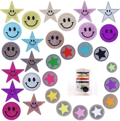 Kleurrijke Sterren/Smileys Series - 31 delige set -stof & strijk applicatie