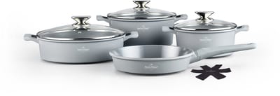 Swiss Haus® LG3009S Pannenset Inductie - 9 Delige Pannensets - PFAS Vrij - Set Met Koekenpan, Kookpotten & Hapjespan - Pannen Voor Alle Warmtebronnen - Pan met Sapphire™ Antiaanbaklaag - Grijs