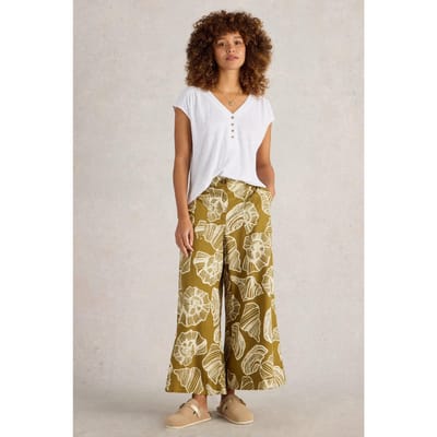 White Stuff Roxy Linen Blend Culotte Green Print Maat: 12 REGULAR | Wijde Broeken Outlet | Dames | Groen