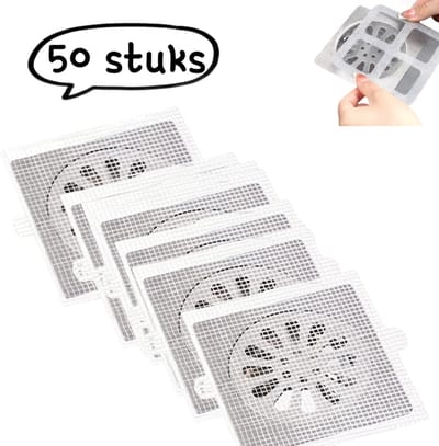 50 stuks - Afvoerstickers - Gaasroosters voor badkamer- en doucheafvoeren - Haarfilters - Insectenwerende en geurwerende afvoerroosters - Wit