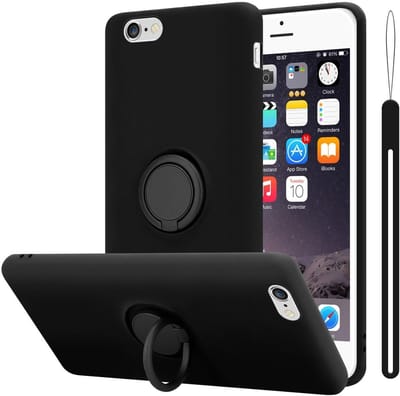 Cadorabo Hoesje geschikt voor Apple iPhone 6 PLUS / 6S PLUS in LIQUID ZWART - Beschermhoes van flexibel TPU silicone Case Cover met ring