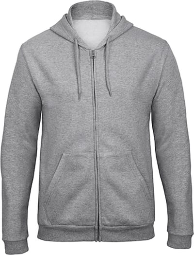 Herenhoodie met rits 'ID.205' B&C Collectie maat XS Heather Grey