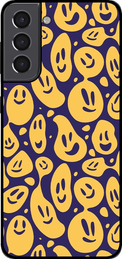 Smartphonica Telefoonhoesje voor Samsung Galaxy S21 met smiley opdruk - TPU backcover case emoji design - Paars Geel geschikt voor Samsung Galaxy S21