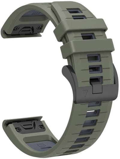 Siliconen bandje - geschikt voor Garmin Fenix 5 / 5 Plus / 6 / 6 Pro / 7 / 7 Pro / 8 (47 mm) / E (47 mm) / Epix (Pro) (2) 47 mm/ Quatix 5 / 6 / 7 / 7 Pro / Approach S60 / S62 / S70 47 mm / MARQ / D2 Delta / D2 Mach 1 / Descent G1 - groen-grijs