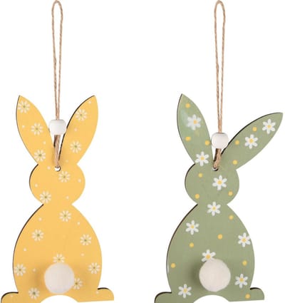 Dekoratief | Hanger bunny, groen/geel, hout, 7x12x1cm, set van 2 stuks | A250490
