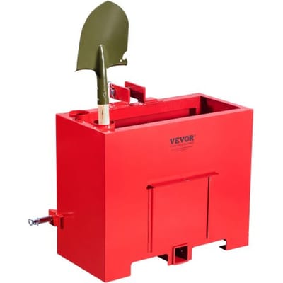 VEVOR ballastbak, 3-punts tractorballast categorie 1 met een laadvermogen van 363 kg, met standaard 2-inch trekhaak, stalen constructie, 0,09 m³ volume, laderbevestiging met schuifdeur, rood