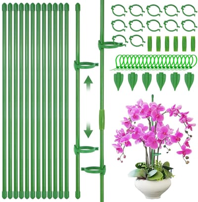 56 stuks plantensteunset, 30 cm, verstelbare klimhulp, kamerplanten met clips, dubbele connector, kabelbinders, grondpennen, plantenhouder voor orchideeën, monstera, pioenrozen, klimplanten