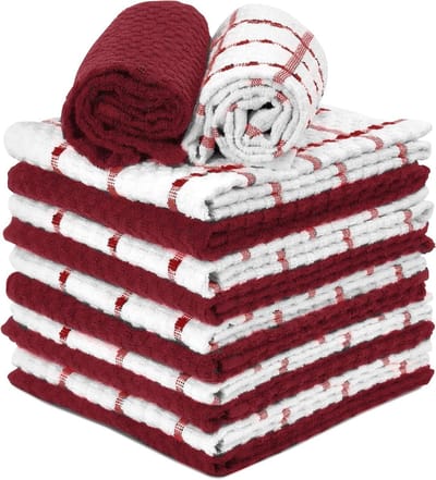 Keukendoeken Katoen - Theedoeken Vaatdoeken - Keuken Reinigen - Dobby Weave Terry - 38 x 63.5 cm - Rood Wit
