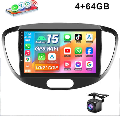 ESSGOO Carplay autoradio voor Hyundai i10 - 2007 t/m 2013 - Android 15 - Draadloos Apple Carplay & Android auto - 4GB + 64GB - 2007 2008 2009 2010 2011 2012 2013 - GPS, Bluetooth & Wifi - Achteruitrijcamera