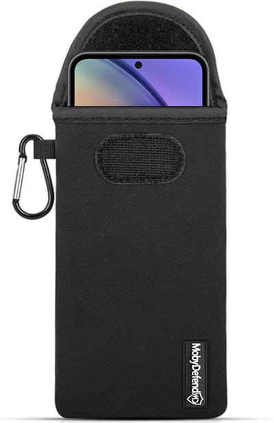 MobyDefend Hoesje - Geschikt voor Samsung Galaxy A54 - Neopreen Pouch Met Karabijnhaak - Insteek - Riemlus - Zwart