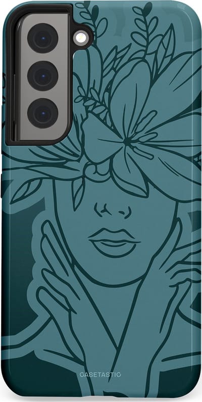 Casetastic hoesje geschikt voor Samsung Galaxy S22 - Dubbellaagse bescherming - Flora Femme - Fashion Case - Petrol Donkergrijs Grijs