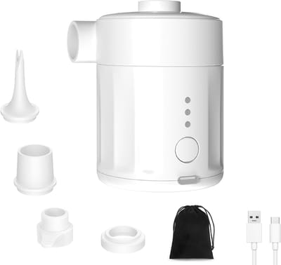 Thijox - Draagbare elektrische luchtpomp voor opblaasbare spullen - Oplaadbare accu-luchtpomp - 2-in-1 mini-vacuümpomp met 4 luchtsproeiers en opbergt