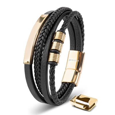 SERASAR Jongensarmband van Echt Leer [Brave] - Goud 17cm - Tienersieraden met Doos