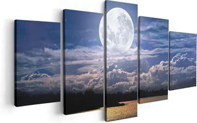 Artaza Canvas Schilderij Vijfluik Volle Maan bij het Water - 100x50 - Foto Op Canvas - Canvas Print