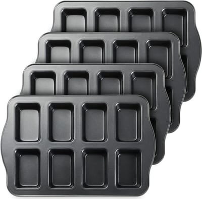 Yinder 4 Stks Mini Broodpan 8 Holte Non Stick Broodpannen Koolstofstaal Rechthoek Cupcake Bakbenodigdheden Brownie Muffin Bakpan voor Keuken Bakken, 17 x 9,45 x 1,18 inch, Zwart Grijs