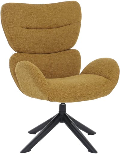 Loungestoel MCW-Q53, fauteuil, loungestoel, eetkamerstoel, draaibaar, metaal, chenille (420 g/m²) ~ mosterdgeel