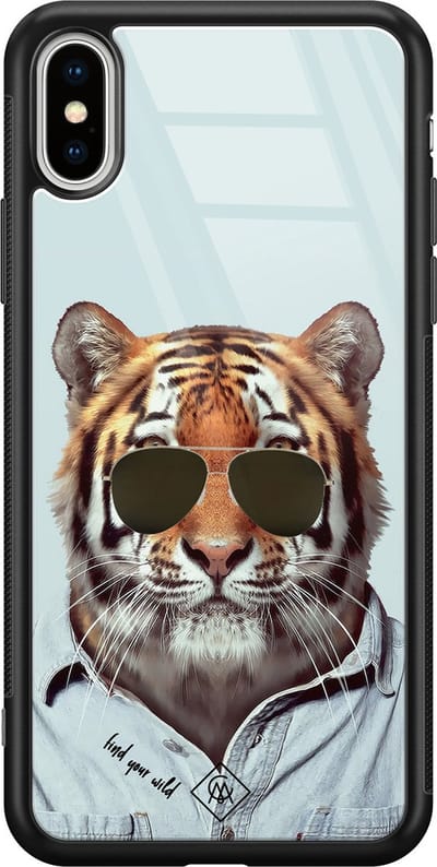 Casimoda® hoesje - Geschikt voor iPhone Xs Max - Tijger Wild - Luxe Hard Case Zwart - Backcover telefoonhoesje - Rosekleurig