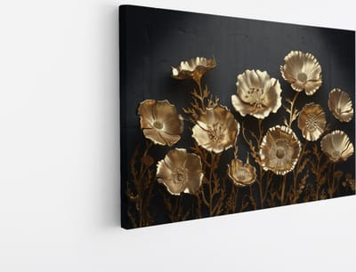 Saammp Canvas Schilderij - Goude bloemen - Abstract - 30x20 - Foto op canvas - Wanddecoratie - Muurdecoratie Woonkamer - Kantoor Decoratie
