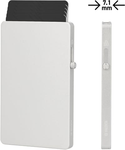 Valenta - Ultradunne Pasjeshouder MagSafe Uitschuifbaar - Zilver - 7.1 mm dun - max. 5 kaarten - Sterke Magnetische Kaarthouder - Aluminium - RFID NFC - EXTRA kaartbeveiliging - Geschikt voor MagSafe
