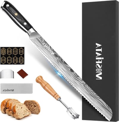 Zeer scherpe broodmes van 10 inch met gekarteld lemmet, perfect voor het snijden van brood en gebak