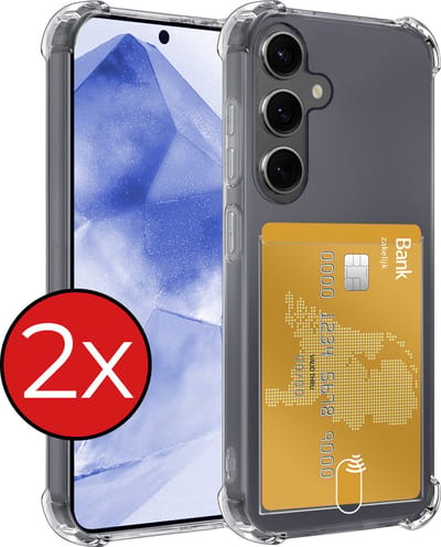 Hoesje - 2 Stuks - Geschikt voor Samsung Galaxy A55 - Met Pashouder en Kaarthouder - Telefoon Hoes Shockproof - Back Cover - Siliconen Case - Shock Proof - Pasjes Houder - Telefoonhoes - Transparant