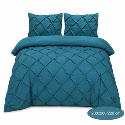 Luxe Geplooid dekbedovertrek - Petrol Blauw - 200x200/220 - Ademend & Zacht - Hotel Chique - incl kussenslopen