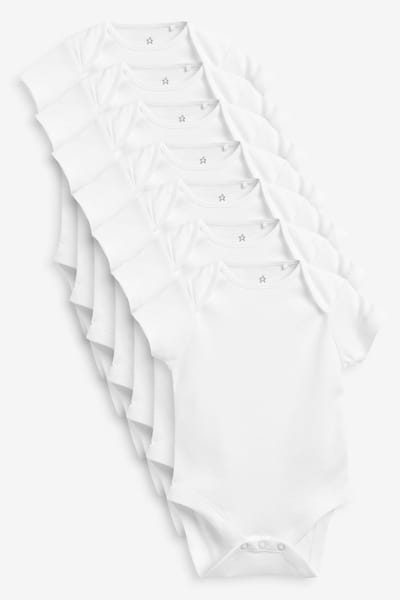 Next - Pasgeboren unisex - Set van 7 rompertjes met korte mouwen - Wit