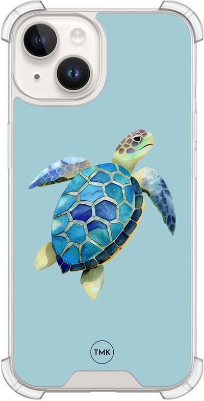 Shockproof hoesje geschikt voor Apple iPhone 14 - Schildpad - Schokbestendig - Verhoogde randen - TPU case - Extra Sterke Back Cover - Print - Transparant, Blauw