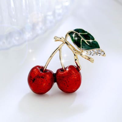 Fruit High-End Exquise Broche Vrouwelijk Schattig en Speels Druipolie Kers Corsage Anti-Glare Speld black