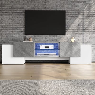 Wishdor Tv-Meubel - Met Ledverlichting En App-Bediening - Drie Laags Met Verstelbare Gehardglazen Legplank - Mdf - Wit En Grijs - 180 X 40 X 46,5 Cm