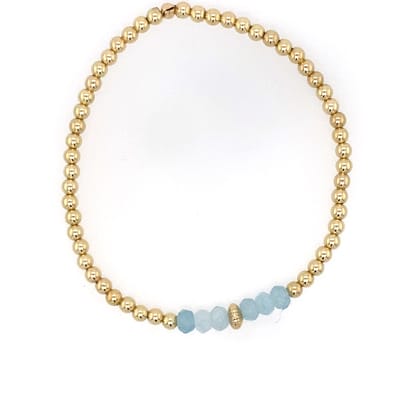 Pat's Jewels Armband Dames - Elastiek Armband - Gouden Bolletjes - Jade - Blauw - Goud