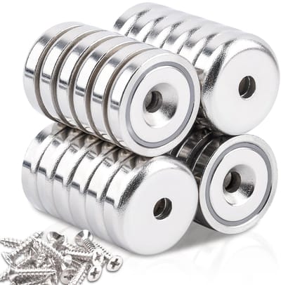 Magneten extra sterk, 24 stuks 25 mm 20 kg krachtschijfmagneten met capsule, magneten sterke potmagneet met gat, verzonken potmagneet met schroeven en stalen kussen voor keukens
