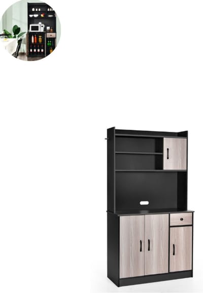Magnetronkast - Keukenkast - Keukenrek Staand - Ovenkast - 100L x 40B x 180H cm - Organizers - Dubbele Draagplank - Aanrecht Organiser - Zwart + Notenhout
