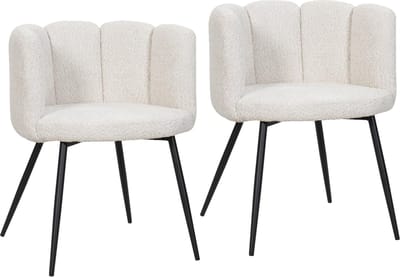 BukkitBow – Eetkamerstoel / Bureaustoel met Bloembladontwerp – Geschikt als Make-up Stoel - Chenille & Metalen Onderstel - Chenille Stof – 2 Stuks - Beige/Wit