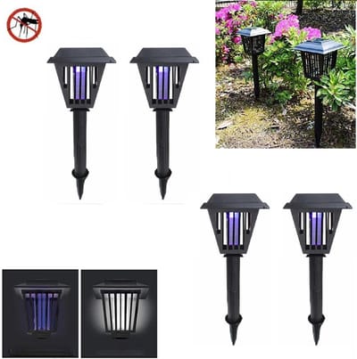 Solar Insectenlampen & tuinverlichting (Set van 4 stuks) - Antimuggen lamp - Solar 2 IN 1 Insectenverdelger & Buitenlamp -insectenlamp voor buiten - solar priklampen & insectlampen- Solar Tuinverlichting en Muggenlamp- Met Automatische Aan/Uit Sensor