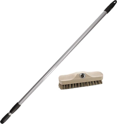 Sorex Houten luiwagen schrobborstel - schrobber - inclusief metalen telescoopsteel - grijs 130 cm