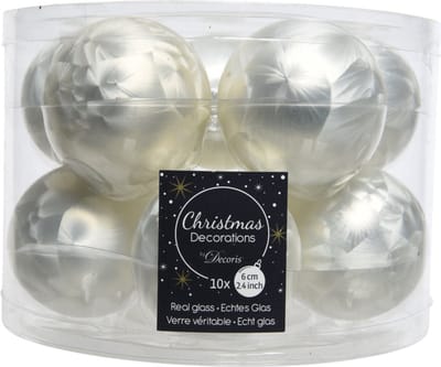 Decoris Kerstballen - 10x st - wit ijslak - 6 cm - glas - mat/glans - kerstversiering