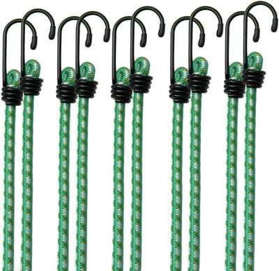 10x 61cm Spanningsriemen - Elastische Touwen met Metalen Haken - Weerbestendig en Duurzaam