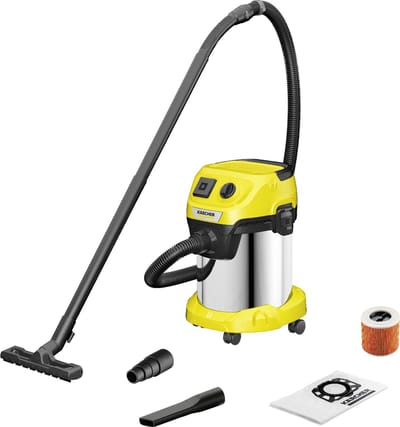 Kärcher WD 3 P S V-17/4/20 Nat-en Droogzuiger - 1000 W - RVS container 17 liter - Geïntegreerd stopcontact aansluiting gereedschap - Patroonfilter