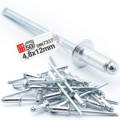 LUN FIX - Aluminium Blindnieten - 4,8 x 12 mm - 50 stuks - Staal - Industrie-Standaard DIN7337