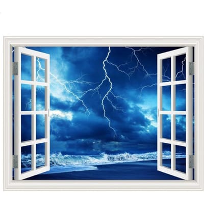 5D DIY Diamond Painting Bliksemlandschap buiten het raam Borduurkruissteek 20X30CM blue